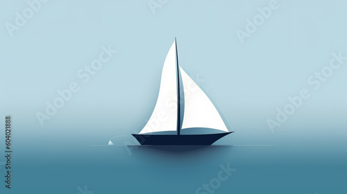 A minimalist graphic design of a sailboat  with flowing lines and a soothing blue color palette Generative AI