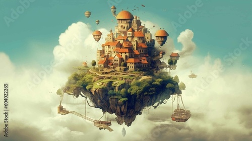 Floating island with a castle in the sky - generative ai art