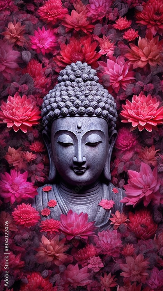 Buddha statue with lotus flower background.Generative Ai Buddha statue with lotus flower background.Generative Ai
