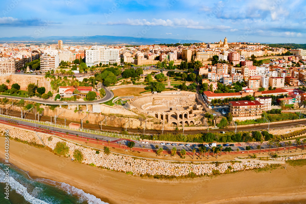 Tarragona Amphitheatre aerial panoramic view, Spain