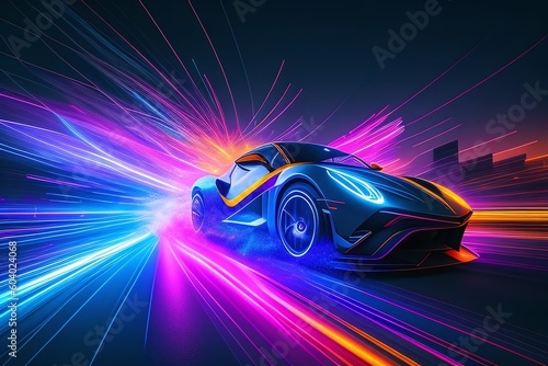 A car with the word speed on the front. Generative AI. © BoTanya