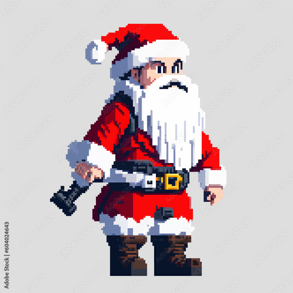 Christmas pixel art Santa Claus in a festive costume came to the holiday to congratulate