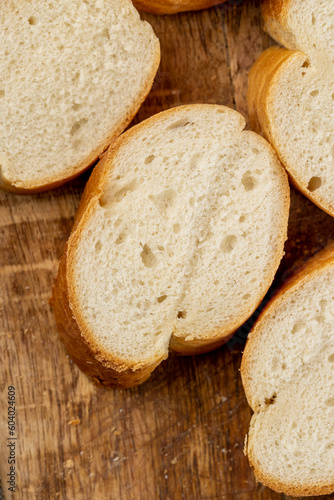 Sliced soft French bread made of wheat flour
