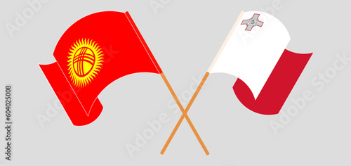 Crossed and waving flags of Kyrgyzstan and Malta