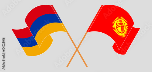 Crossed and waving flags of Armenia and Kyrgyzstan
