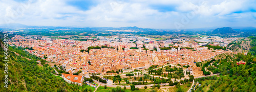 Xativa city aerial panoramic view, Spaint