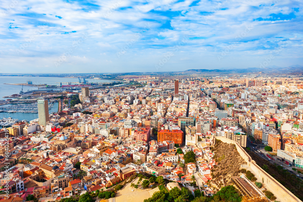 Obraz premium Alicante city centre aerial panoramic view, Spain