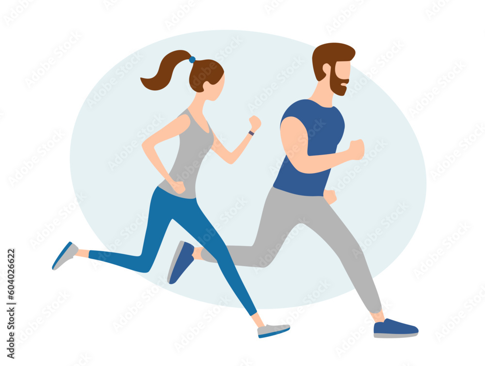 Good morning workout, running couple, jogging people. Summer outdoor sport activities. Have Fun, Fitness Healthy Lifestyle. Vector illustration. Trendy flat style. Good morning workout, running couple, jogging people. Summer outdoor sport activities. Have Fun, Fitness Healthy Lifestyle. Vector illustration. Trendy flat style.