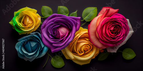 Beautiful rose flowers on a uniform background. Generative AI