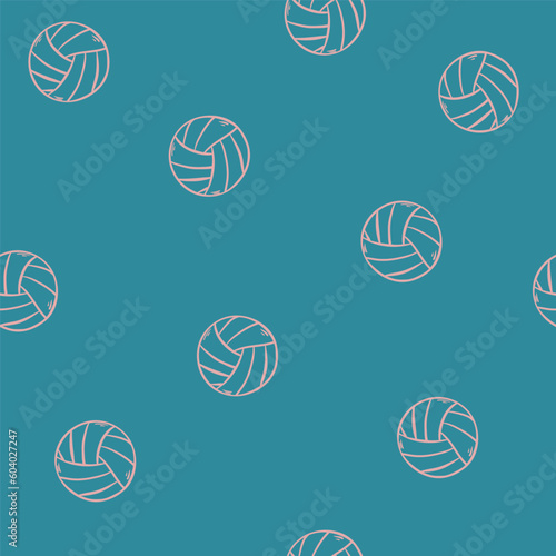 volleyball illustration on blue background. yellow and white color with blue outline. seamless pattern. hand drawn vector. doodle art for wallpaper, wrapping paper, backdrop, fabric. sport icon.