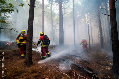 Firefighters put out a fire in the forest, Ai generative