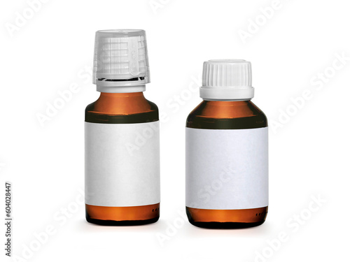 Brown medicine bottle with label, transparent background