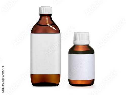 Brown medicine bottle with label, transparent background