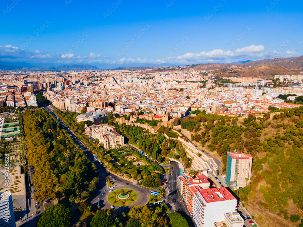 Obraz premium Malaga city aerial panoramic view in Andalusia, Spain
