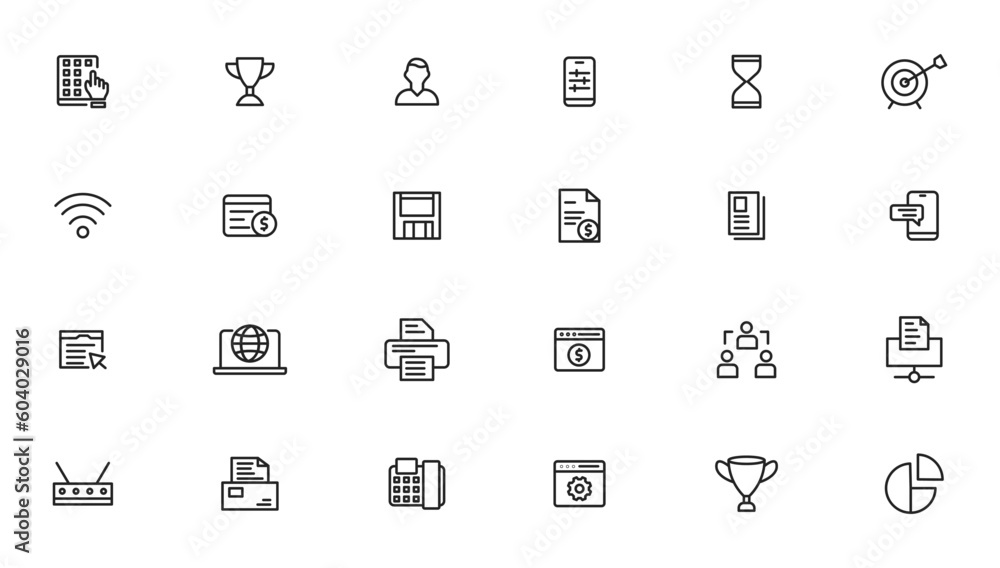 Vector business and finance editable stroke line icon set with money, bank, check, law, auction, exchance, payment, wallet, deposit, piggy, calculator, web and more isolated outline thin symbol Vector business and finance editable stroke line icon set with money, bank, check, law, auction, exchance, payment, wallet, deposit, piggy, calculator, web and more isolated outline thin symbol