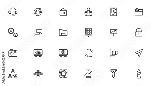 Vector business and finance editable stroke line icon set with money, bank, check, law, auction, exchance, payment, wallet, deposit, piggy, calculator, web and more isolated outline thin symbol