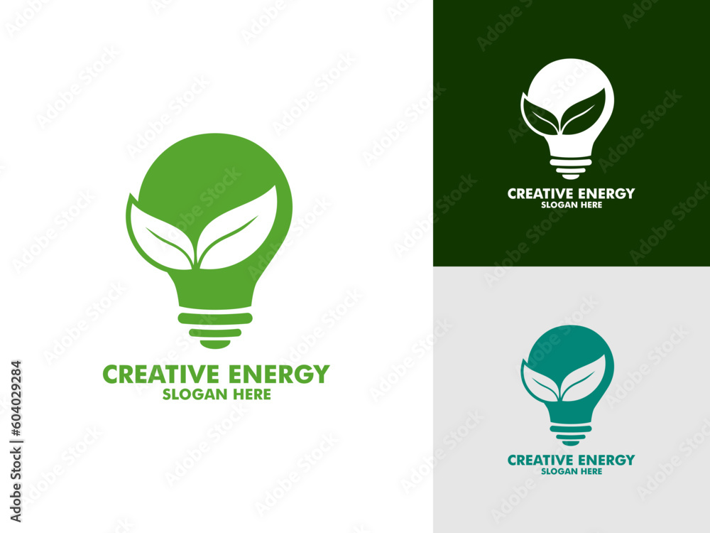 Ταπετσαρία Creative Green energy icon with light bulb, Green concept