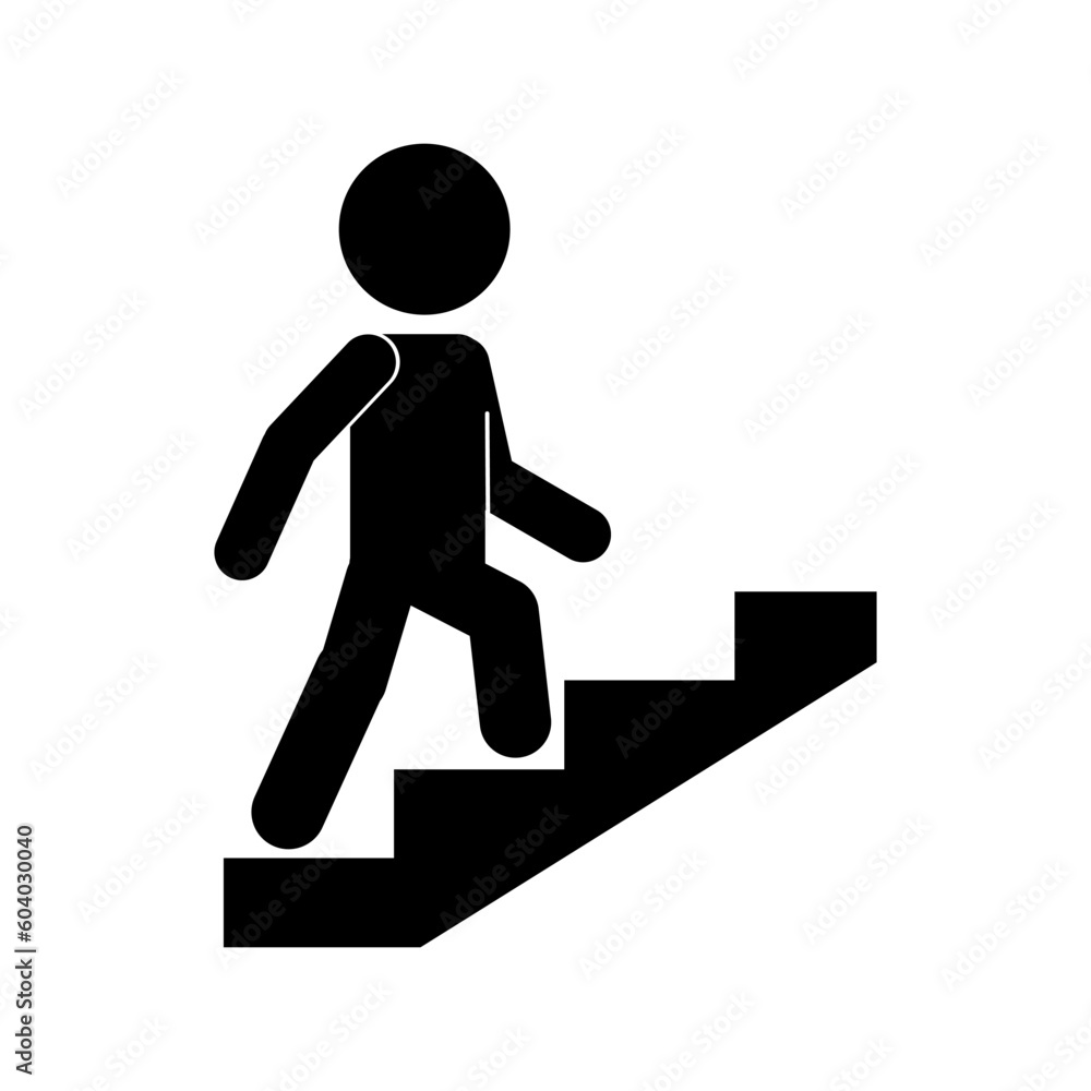 Isolated illustration of man walking or climbing up stair or ladder, graphic resource for safety building sign, indoor information label