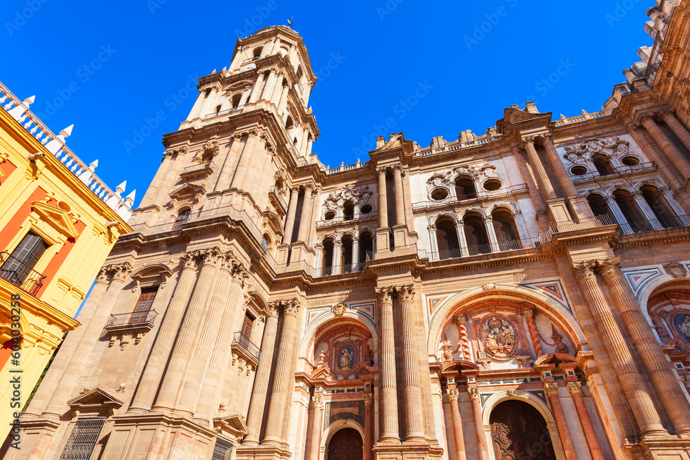 Malaga Cathedral close-up view in Andalusia, Spain