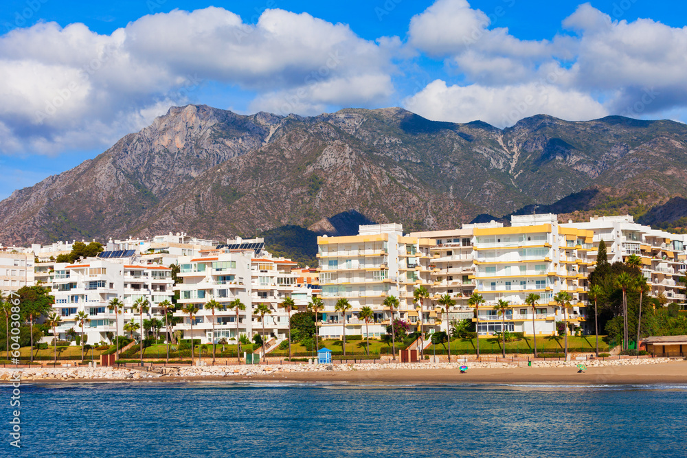 Marbella city beach panoramic view in Spain