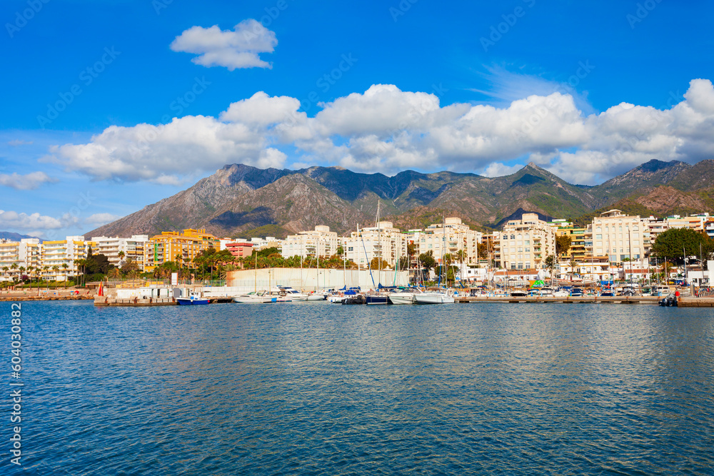 Marbella city port panoramic view in Spain
