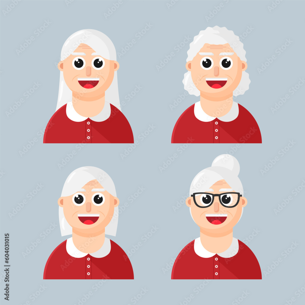 Obraz premium Face of Old Woman Flat Illustration Collection