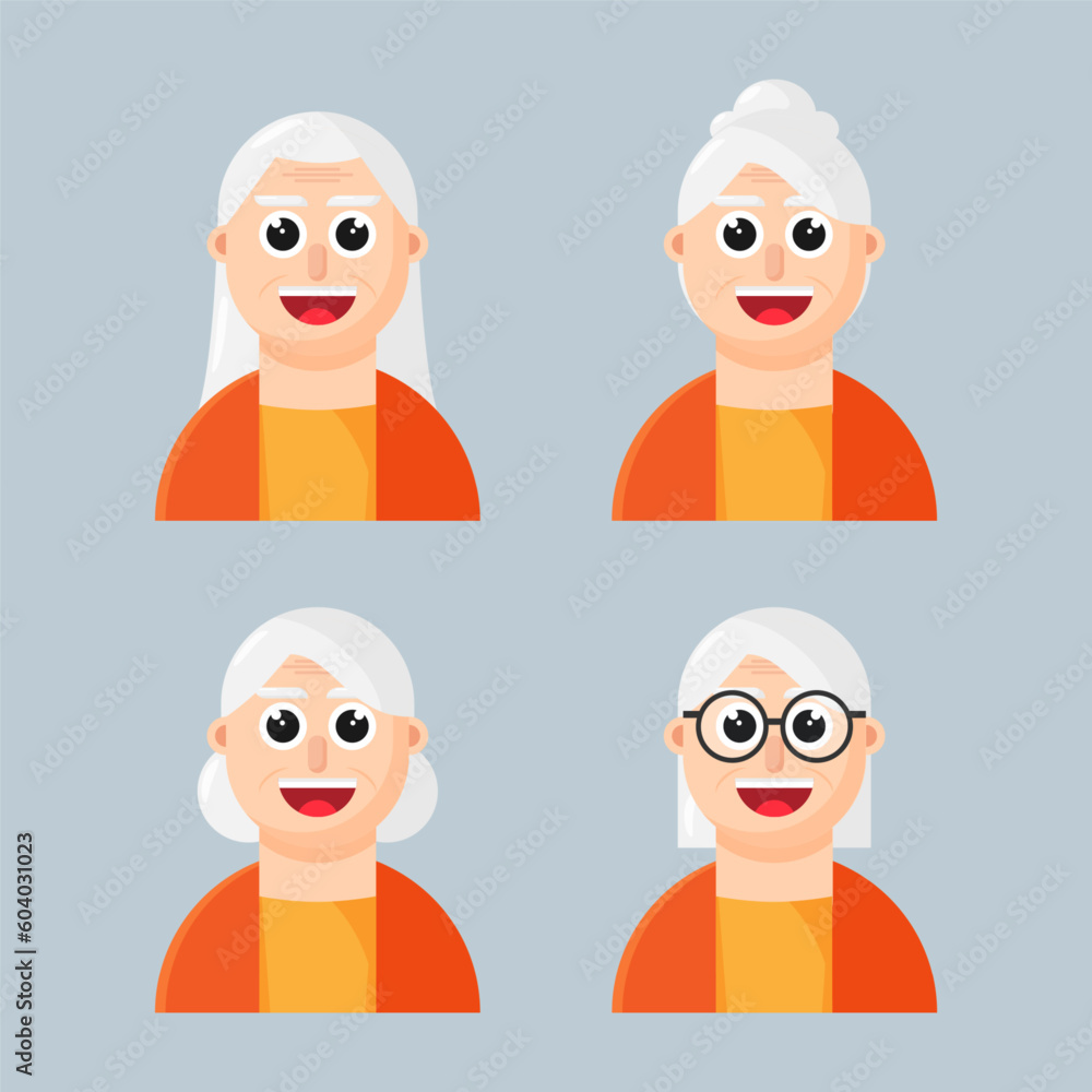 Face of Old Woman Flat Illustration Collection Face of Old Woman Flat Illustration Collection