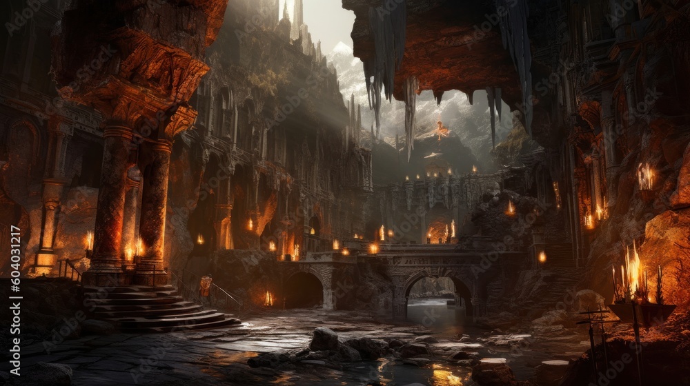Forgotten realms with atmospheric lighting that sets the mood and enhances the sense of exploration Forgotten realms with atmospheric lighting that sets the mood and enhances the sense of exploration