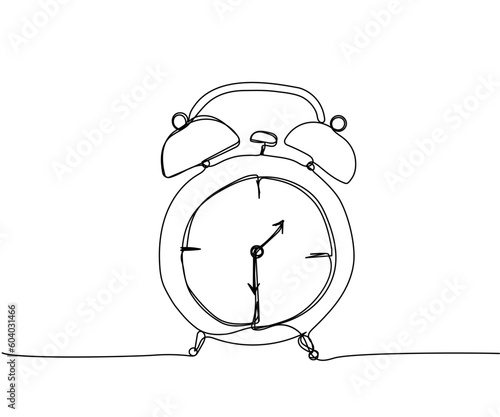 Alarm clock, clock, watch one line art. Continuous line drawing of clock, time, alarm, watch, timer, hour, morning, timepiece, deadline, vintage, management, stopwatch, measurement