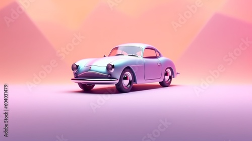 Abstract 3D Render of a Car. Pastel Gradient Background. Postprocessing Generative AI.
