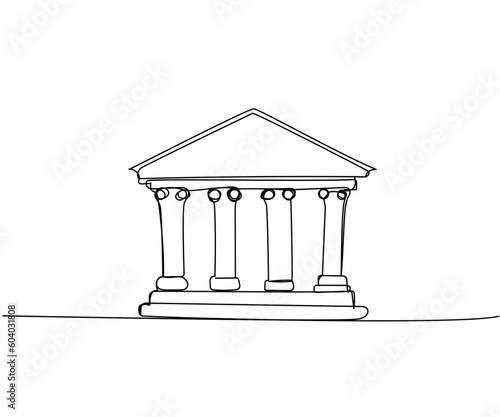 Bank, bank building, court, building with columns one line art. Continuous line drawing of bank, money, finance, financial, payment, data, savings, economic, wealth, credit