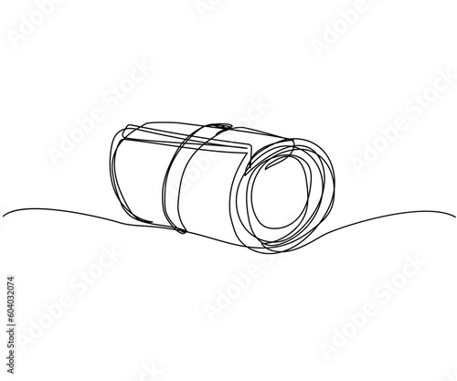 Money twisted into a roll, bribe, redemption, cash, banknotes, dollars, hryvnia, euro one line art. Continuous line drawing of bank, money, financial, payment, data, savings, economic, wealth, credit