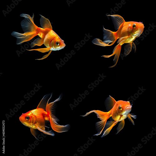 Goldfishes isolated on a black background, generative AI