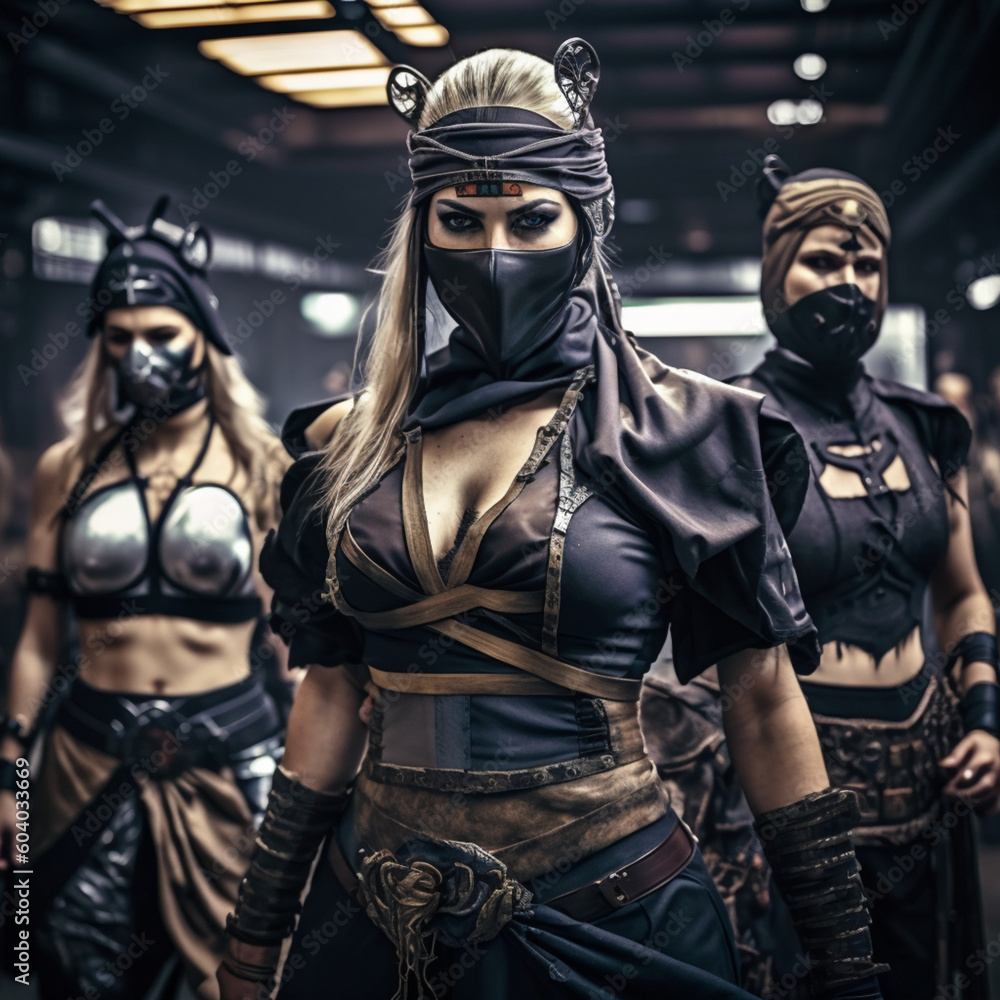 Ninja girls covering face Ninja girls covering face