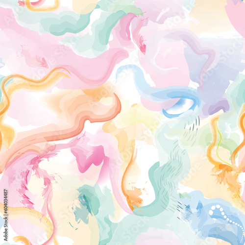 Abstract wavy lines. Beautiful seamless watercolored texture. Endless pattern in bright spring style. Flowing waves abstraction. Modern background graphics.