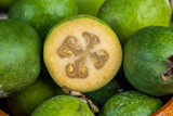 Ripe and soft green feijoa on the table