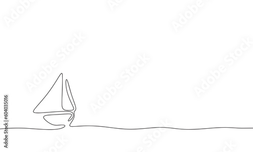 Little boat, one line continuous. Line art outline vector illustration of loneliness