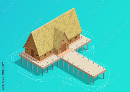 isometric of a pier with a house