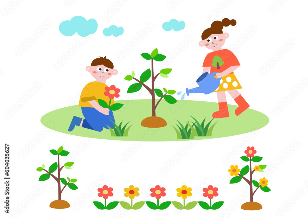 Fototapeta premium children with flowers