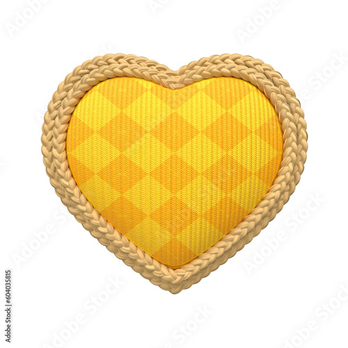 render realistic wooden heart with rope and lights on transparent background
