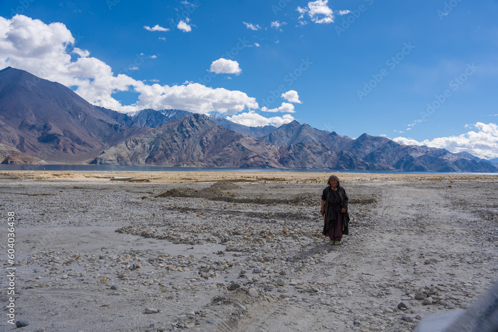  indigenous people in Ladakh,  the mountain and blue sky