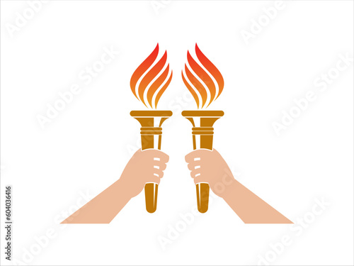 Hand with torch flame icon logo vector illustration 