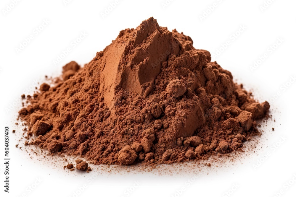 Brown Chocolate Powder on White Background. Isolated. Generative AI illustrations. Brown Chocolate Powder on White Background. Isolated. Generative AI illustrations.