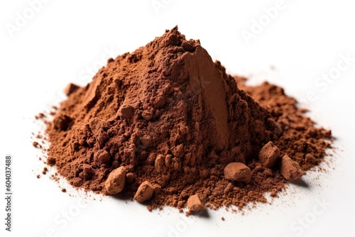 Brown Chocolate Powder on White Background. Isolated. Generative AI illustrations.