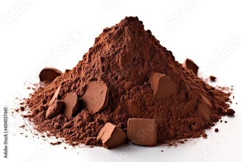 Brown Chocolate Powder on White Background. Isolated. Generative AI illustrations.