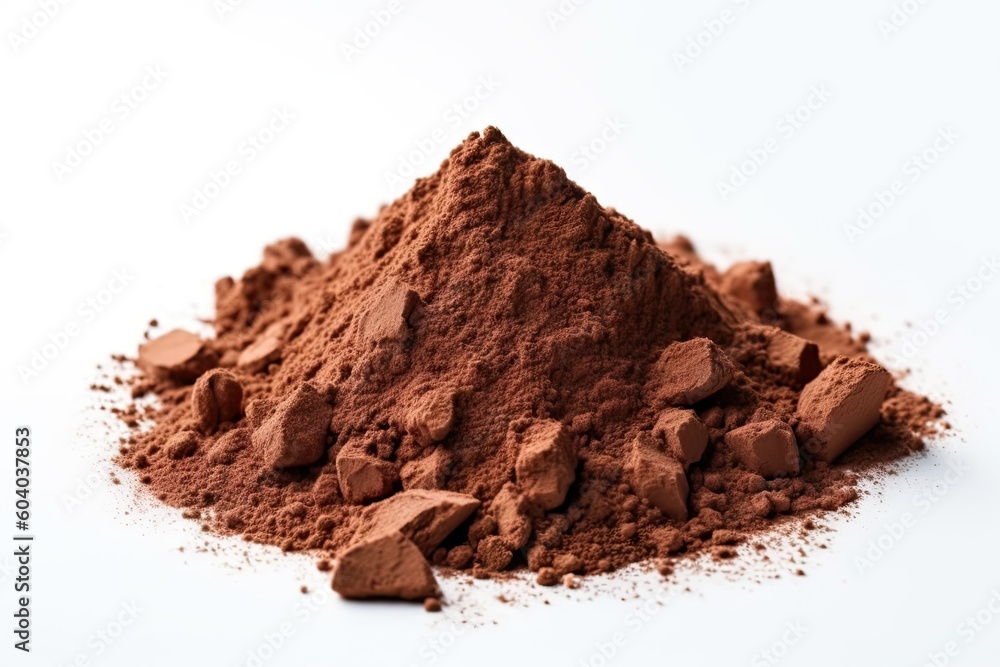 Brown Chocolate Powder on White Background. Isolated. Generative AI illustrations. Brown Chocolate Powder on White Background. Isolated. Generative AI illustrations.