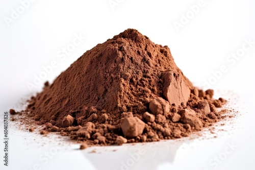Brown Chocolate Powder on White Background. Isolated. Generative AI illustrations. © Thares2020