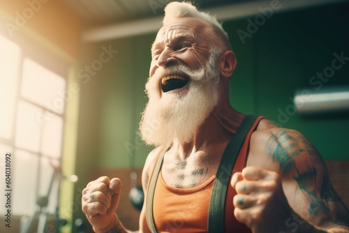 Energetic fun and happy old man, sportsman, leads a healthy lifestyle, generative ai © Gizmo