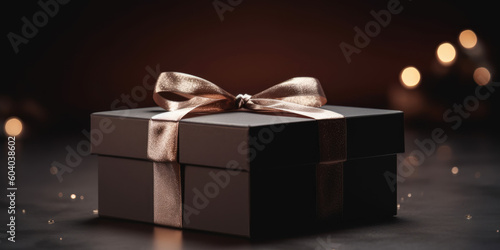 Elegant gift box with brown silk ribbon. Generative ai illustration © maxa0109