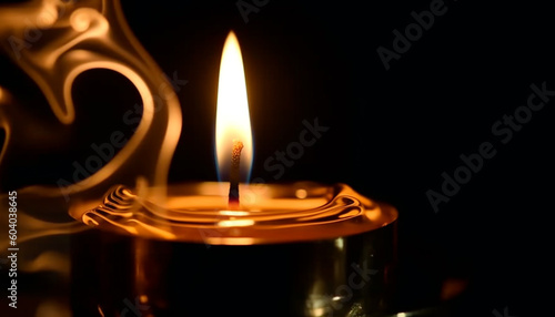 Glowing candlelight ignites spirituality in tranquil night generated by AI
